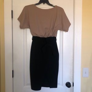 NEW Venus Beige/Black Dress with Slit and Sash Tie